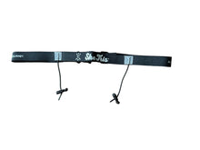 Load image into Gallery viewer, Black race belt with white logo and text 
