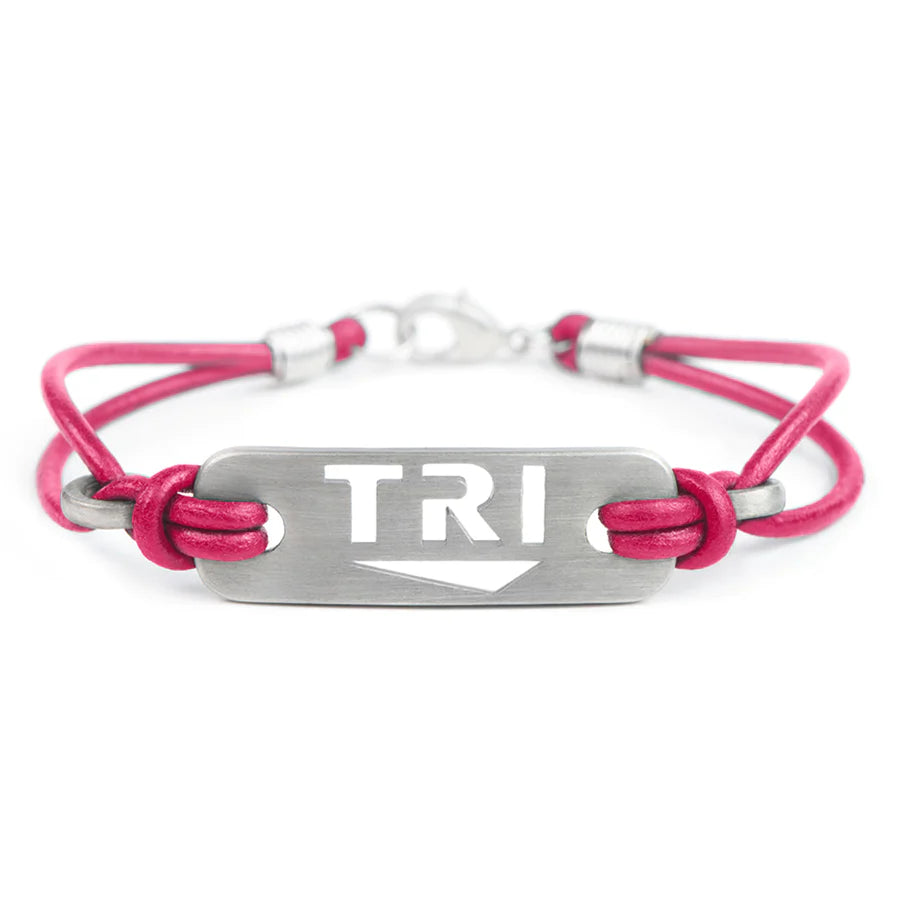 TRI - Triathlon Pink Leather Rope Bracelet by Athlete Inspired
